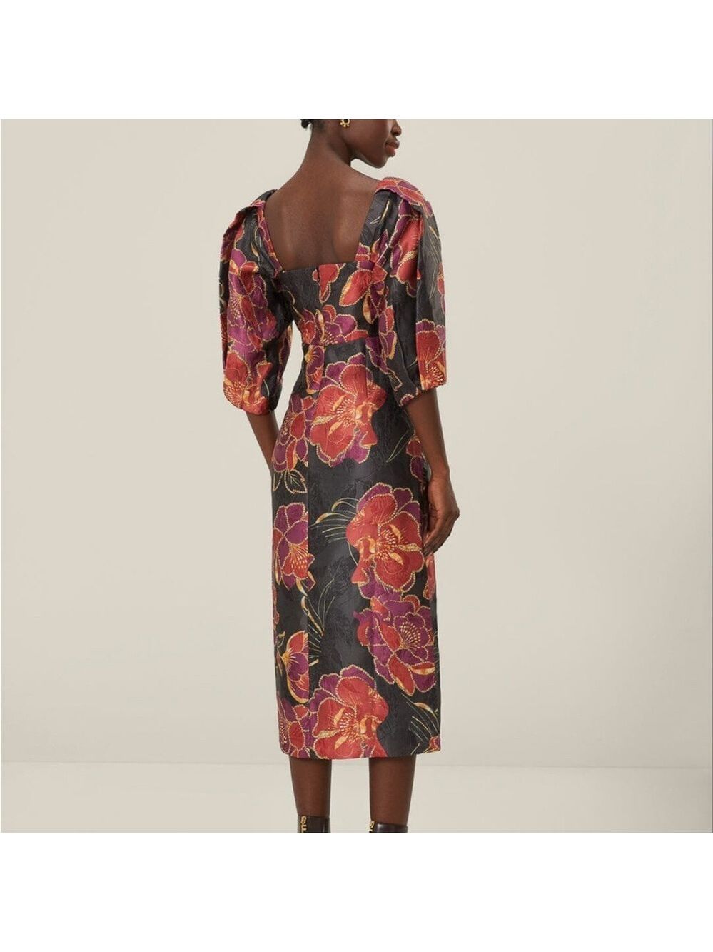 Farm Rio Black Shiny Chita Short Sleeve Midi Dress - Picture 5 of 9